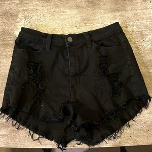 Black high rise distressed shorts